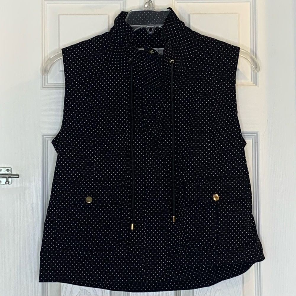 Drapers & Damon's Size Medium Petite Cargo Pocket Vest Black Polka Dot